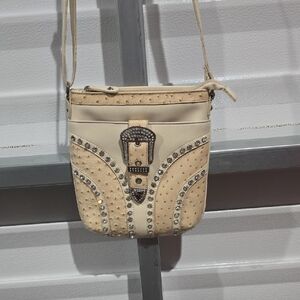 Chic Cream Studded Crossbody Bag